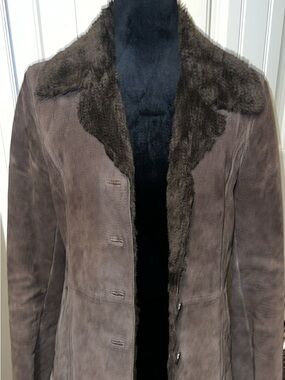 Vintage Brown Suede Leather Shearling Coat